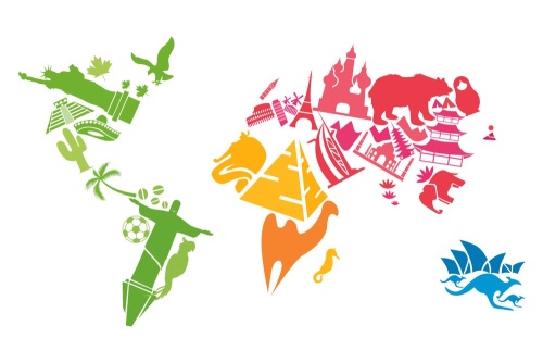 Samolepiaca tapeta mapa sveta so symbolmi kontinentov