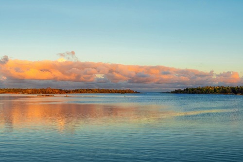 Fototapeta jazero a západ slnka