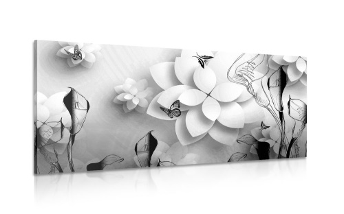Obraz abstraktné kvety v čiernobielom prevedení