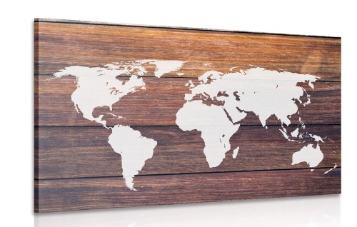 Obraz mapa sveta s dreveným pozadím