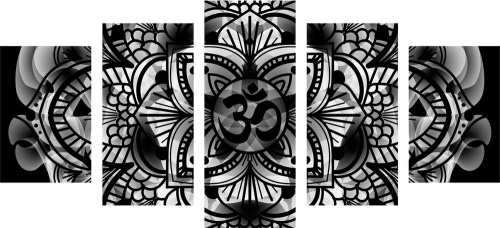5-dielny obraz Mandala zdravia v čiernobielom prevedení