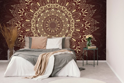 Samolepiaca tapeta zlatá Mandala na bordovom pozadí