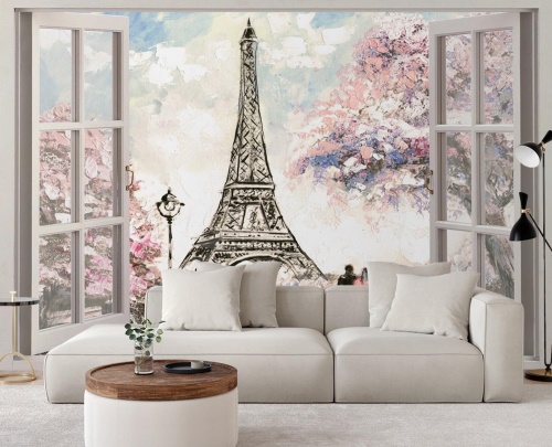 Fototapeta, Pohled z okna Eiffelova věž Paříž Francie