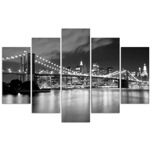 Obraz na plátně pětidílný New York Bridge Černá Bílá