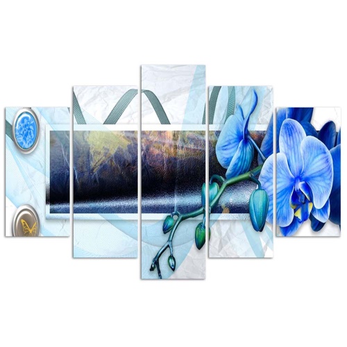 Obraz na plátně pětidílný Modrá orchidej Abstrakce