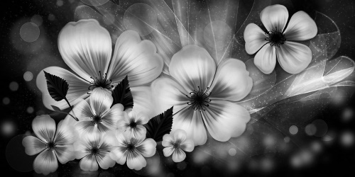 Obraz fantázia kvetov v čiernobielom prevedení