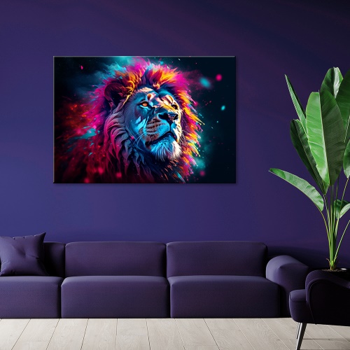 Obraz na plátně, Neonový lev Zvíře Afrika