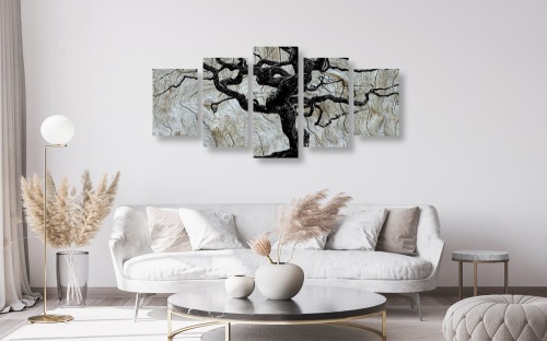 5-dielny obraz abstraktný strom na dreve