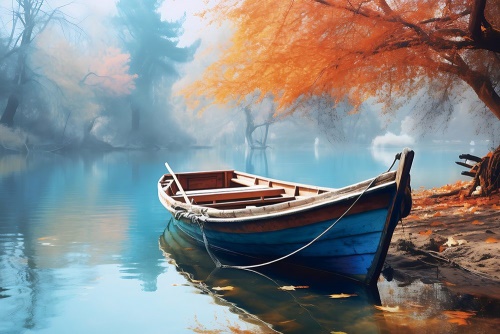 Obraz čln na opustenom jazere