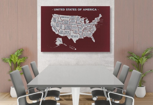 Obraz náučná mapa USA s bordovým pozadím