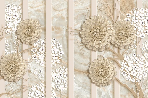 Samolepiaca tapeta abstraktné kvety na mramore