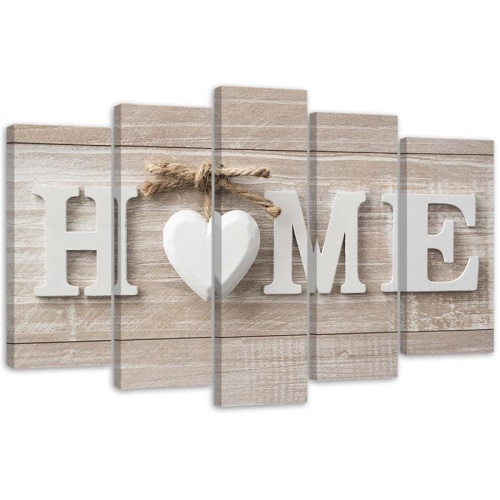 Obraz na plátně pětidílný Heart Home Wood Shabby Beige