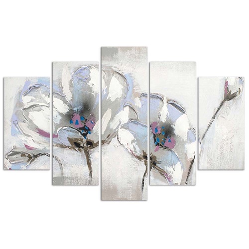 Obraz na plátně pětidílný Malované bílé květiny