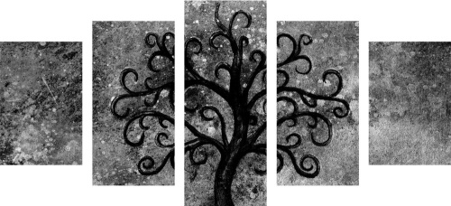 5-dielny obraz čiernobiely strom života