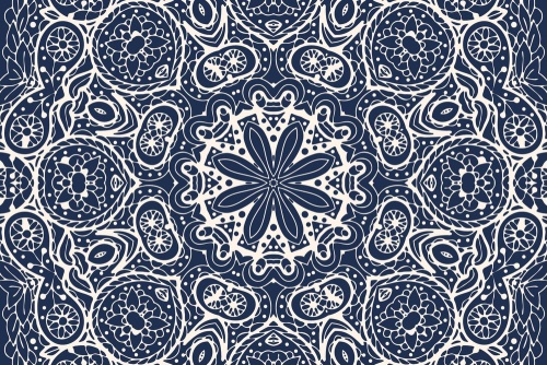 Samolepiaca tapeta biela Mandala na modrom pozadí