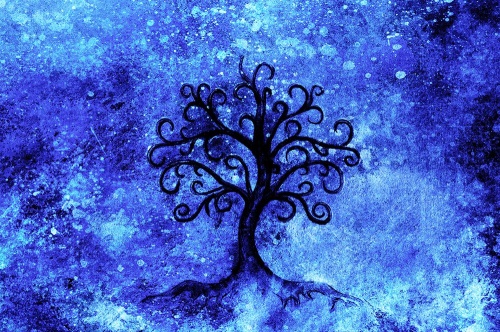 Tapeta strom života na modrom pozadí