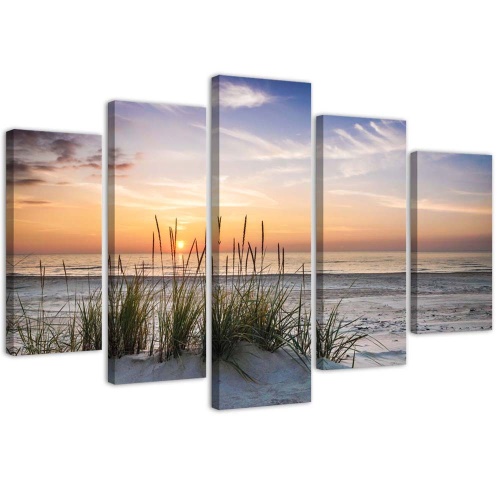 Obraz na plátně pětidílný Západ slunce na mořské pláži