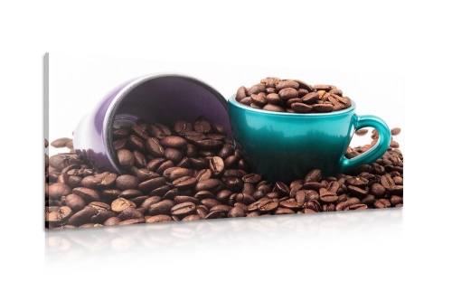 Obraz šálky s kávovými zrnkami