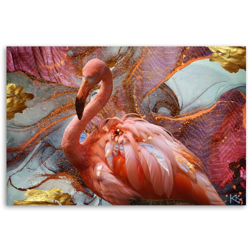 Obraz na plátně, Růžová flamingo abstrakce