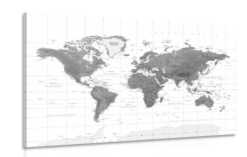 Obraz nádherná mapa sveta v čiernobielom prevedení