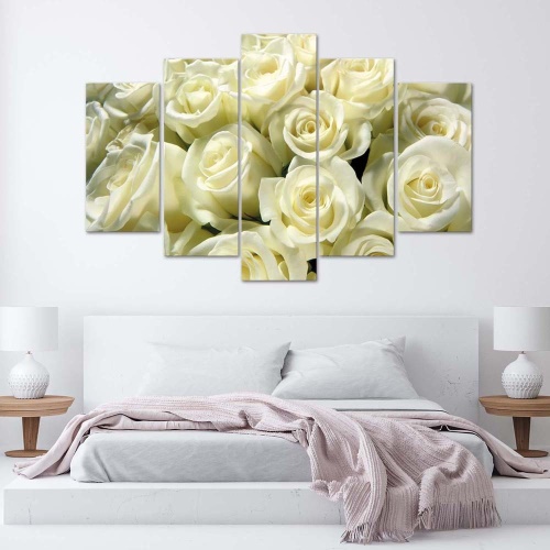 Obraz na plátně pětidílný Bílé růže Květiny Příroda