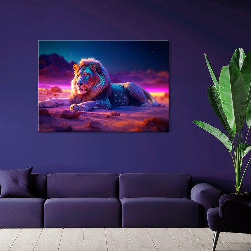 Obraz na plátně, Lev Příroda Zvíře Neon