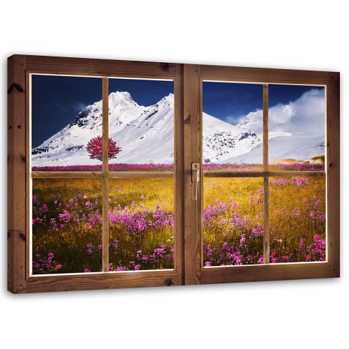 Obraz na plátně Okno Květiny Příroda Hora