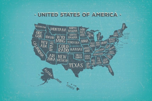 Tapeta náučná mapa USA s modrým pozadím