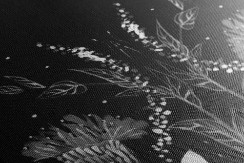 Obraz s kvetinovým ornamentom v čiernobielom prevedení