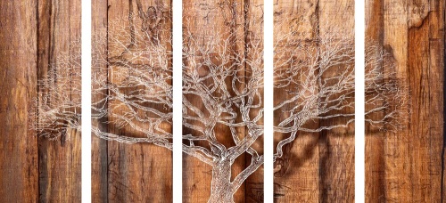 5-dielny obraz strom na drevenom podklade