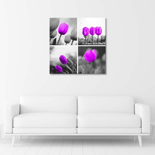 Obraz na plátně Sada fialových tulipánů
