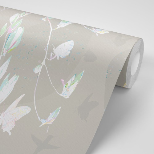 Samolepiaca tapeta krásne motýle na šedom pozadí - 75x1000 cm
