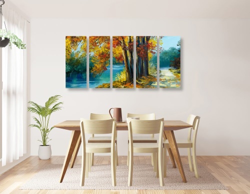 5-dielny obraz maľované stromy vo farbách jesene
