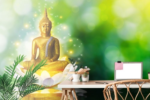 Samolepiaca tapeta zlatý Budha na lotosovom kvete