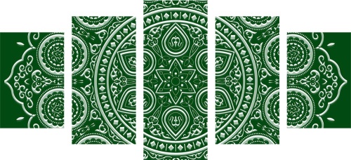 5-dielny obraz jemná etnická Mandala v zelenom prevedení