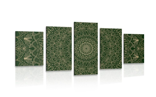 5-dielny obraz detailná ozdobná Mandala v zelenej farbe