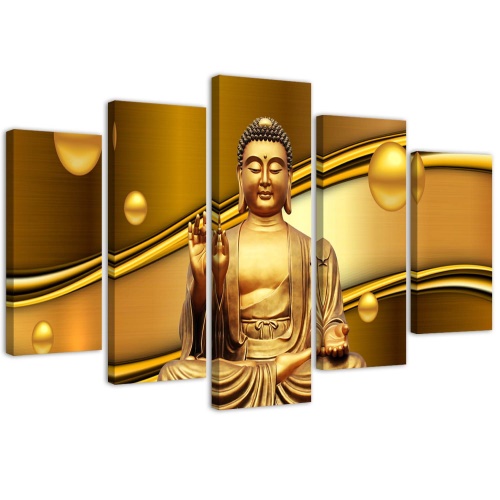 Obraz na plátně pětidílný Buddha Golden Feng Shui