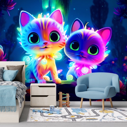 Fototapeta, Roztomilé neonové kočky