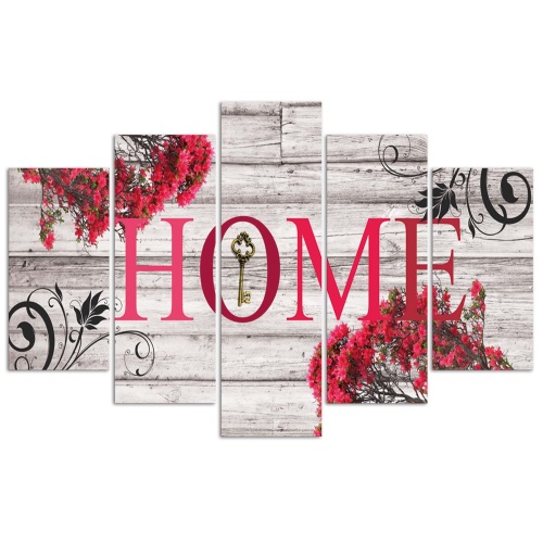 Obraz na plátně pětidílný Home Dřevo Retro Červená