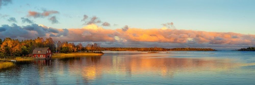Obraz západ slnka nad jazerom