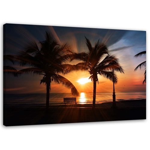 Obraz na plátně Palmy moře západ slunce