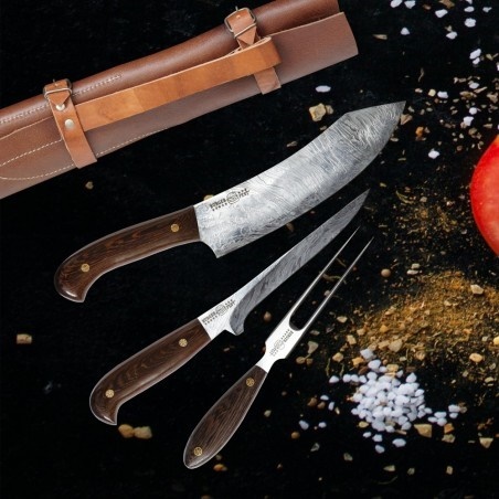 DELLINGER BBQ sada nože s vidlicí v kožené brašně