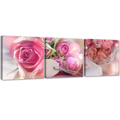 Obraz na plátně třídílný Růžové vintage růže