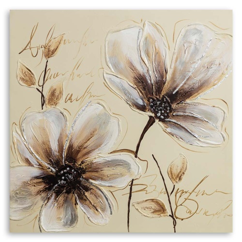Obraz na plátně Malované květiny béžová