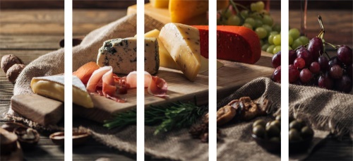 5-dielny obraz variácie syra na doske