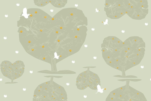 Samolepiaca tapeta zlaté jablká na stromoch v tvare srdca - 75x1000 cm