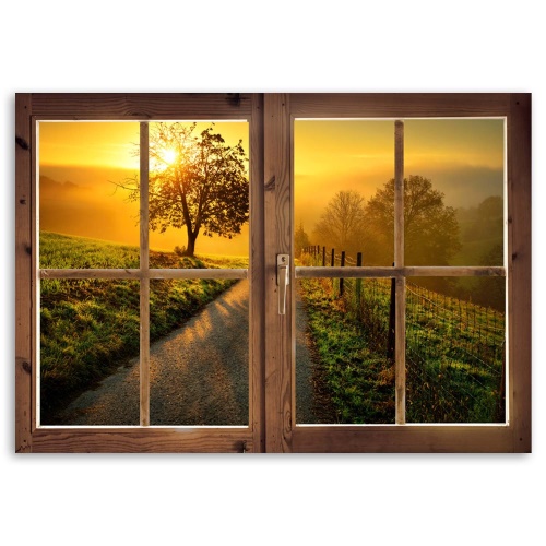 Obraz na plátně Západ slunce v okně