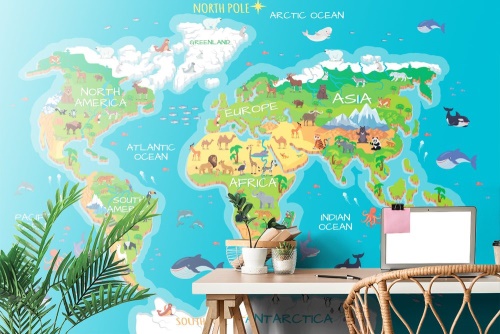 Samolepiaca tapeta zemepisná mapa sveta pre deti
