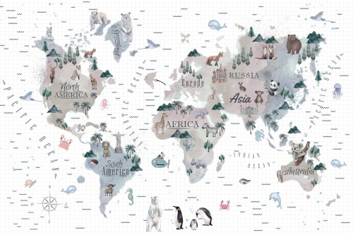 Samolepiaca tapeta minimalistická mapa so zvieratkami