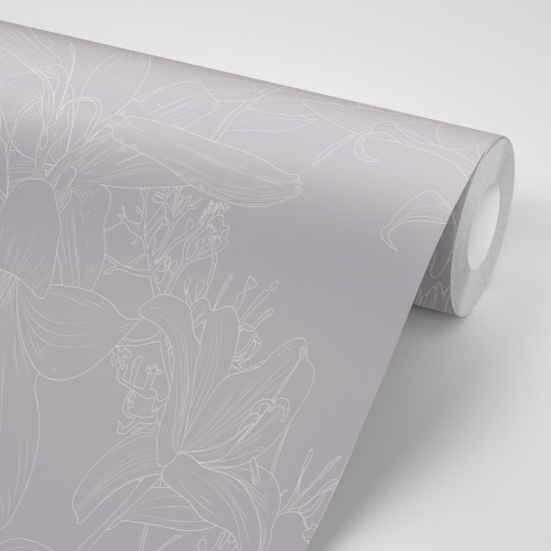 Samolepiaca tapeta kreslená ľalia v šedom prevedení - 75x1000 cm